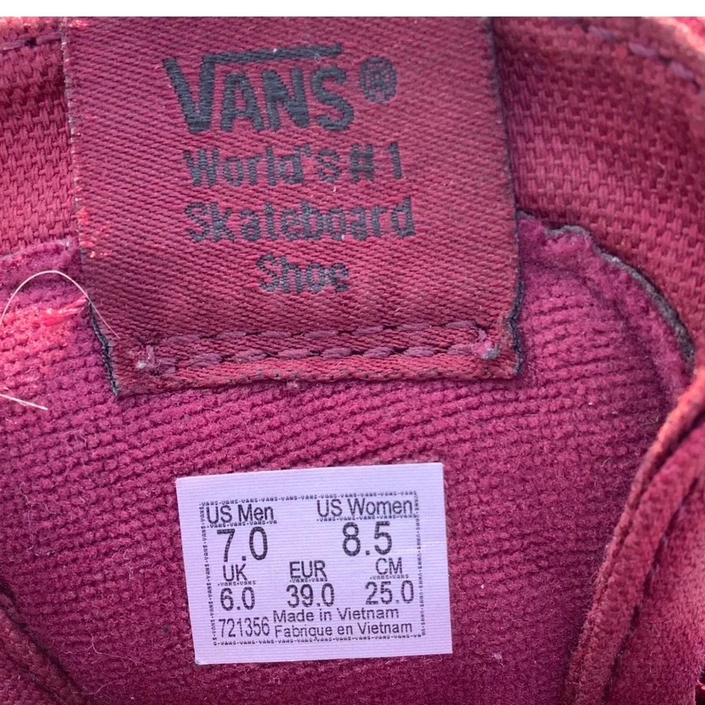 Vans Sk8-Hi Burgundy Maroon Canvas High Top Sneakers Mens 7 Womens 8.5 721356